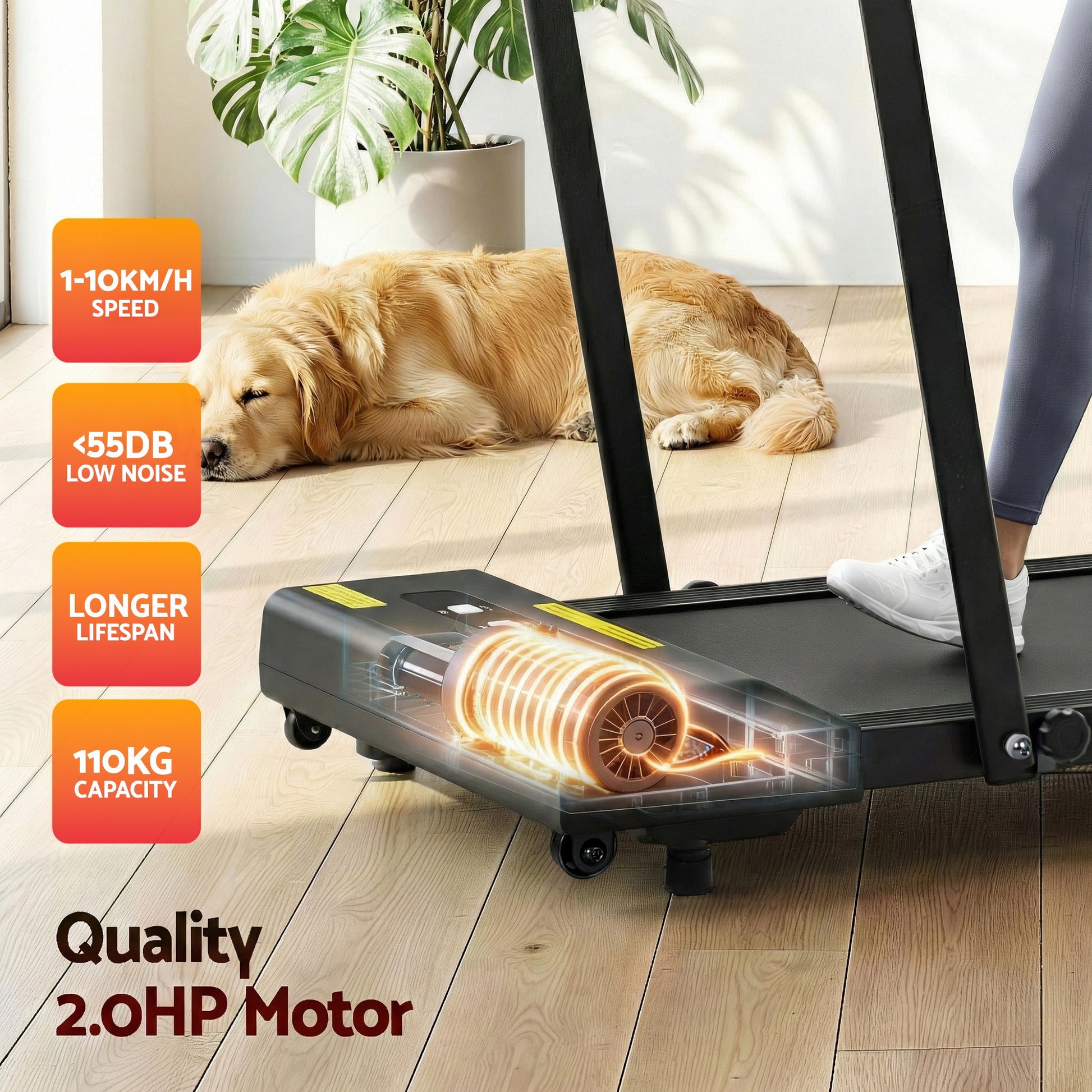 Everfit electric treadmill walking pad in black, 380mm width, designed for under-desk home gym fitness exercises.