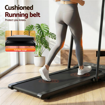 Black Everfit electric treadmill walking pad for under-desk home gym, 380mm width, suitable for fitness and exercise.