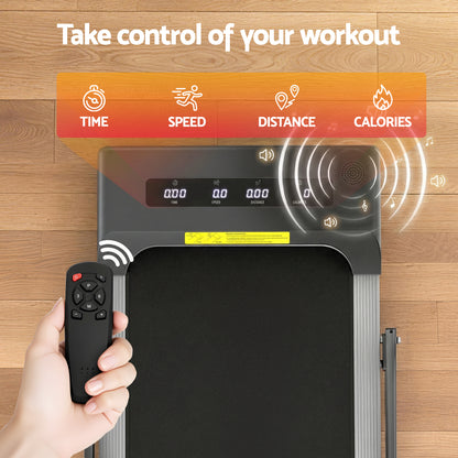 Everfit electric treadmill walking pad in grey, compact under-desk home gym equipment for fitness and exercise.