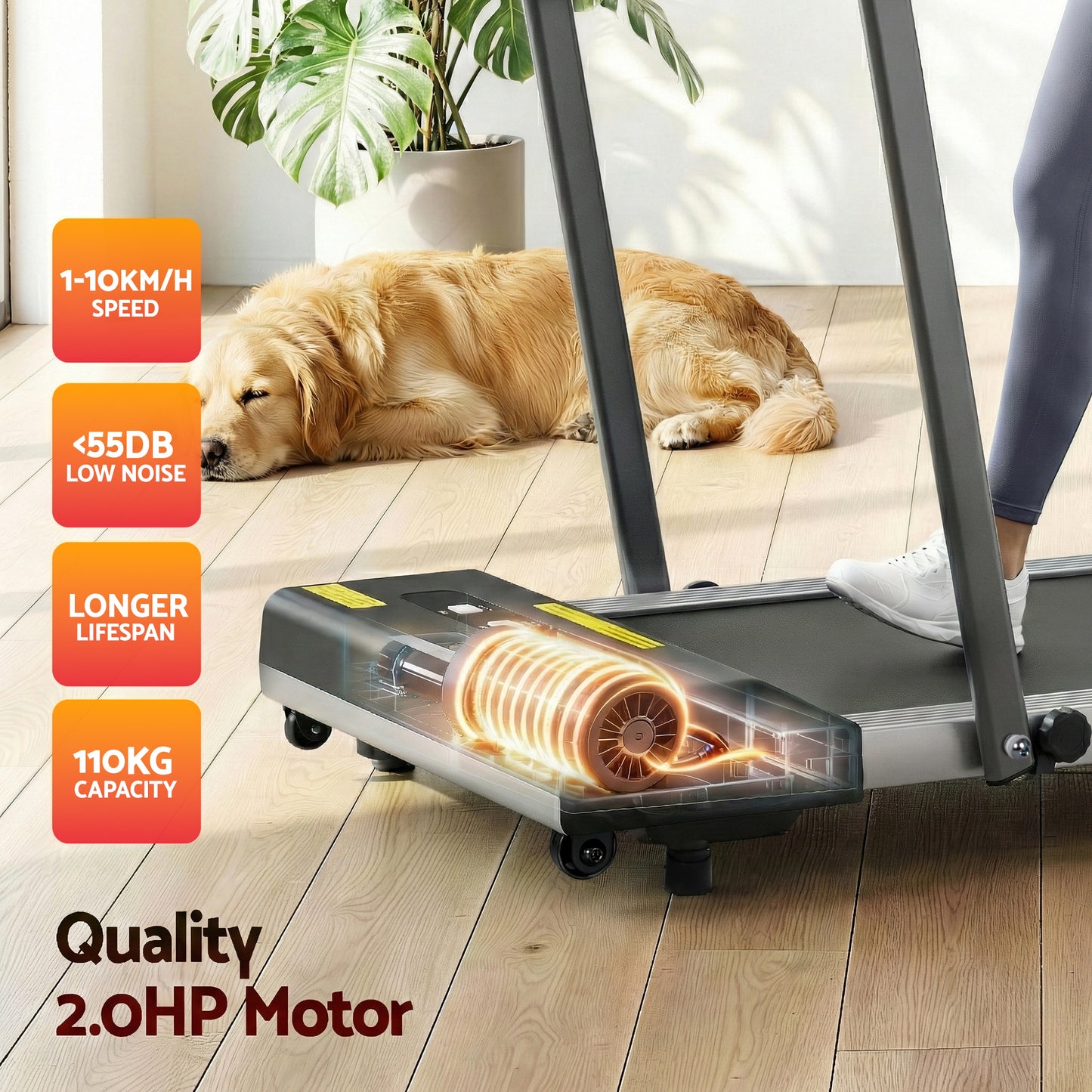 Hlpmedical Everfit electric treadmill walking pad in grey, compact 380mm width, suitable for under desk home gym use.