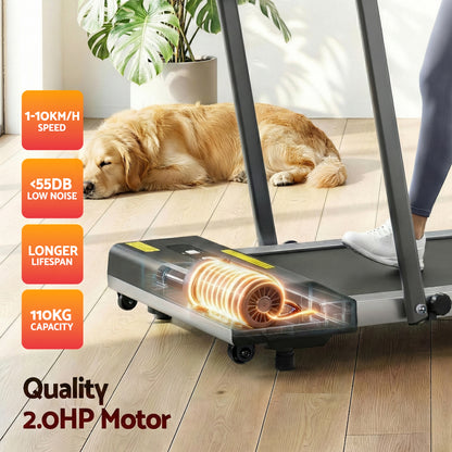 Hlpmedical Everfit electric treadmill walking pad in grey, compact 380mm width, suitable for under desk home gym use.