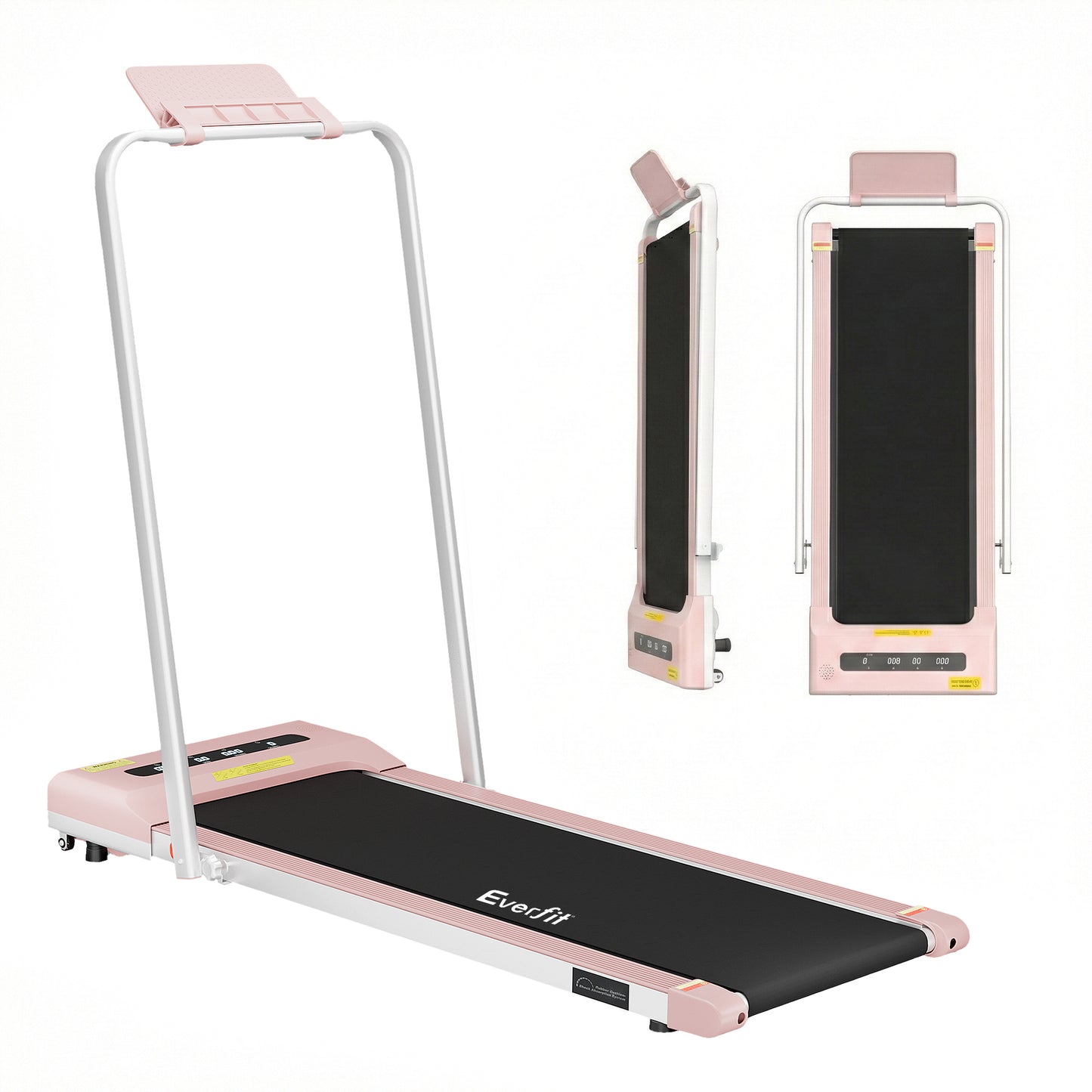 Everfit electric walking pad treadmill in pink for under desk use, compact design for home gym and fitness workouts