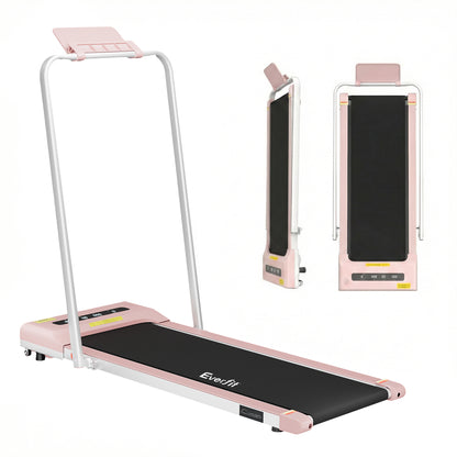 Everfit electric walking pad treadmill in pink for under desk use, compact design for home gym and fitness workouts