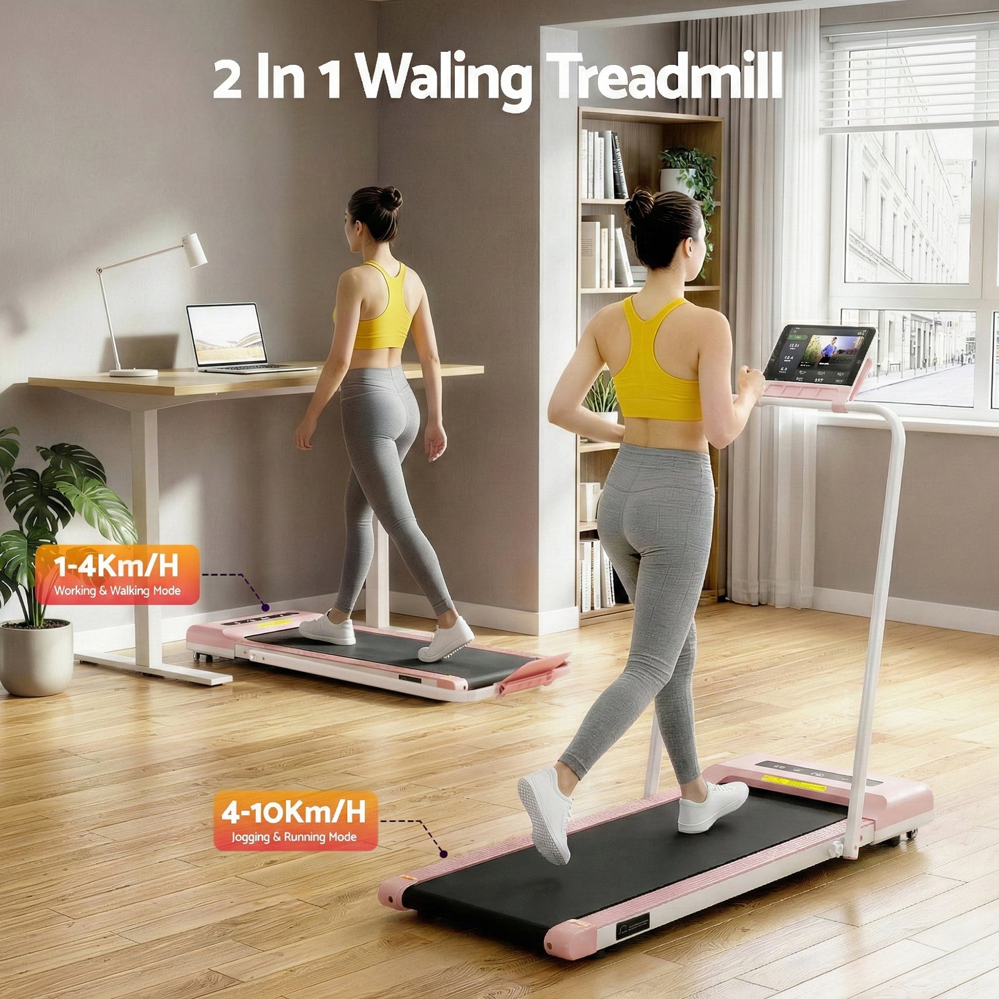 Everfit pink electric treadmill walking pad for home gym, compact 380mm width, ideal for under-desk exercise and fitness.