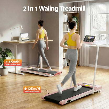 Everfit pink electric treadmill walking pad for home gym, compact 380mm width, ideal for under-desk exercise and fitness.