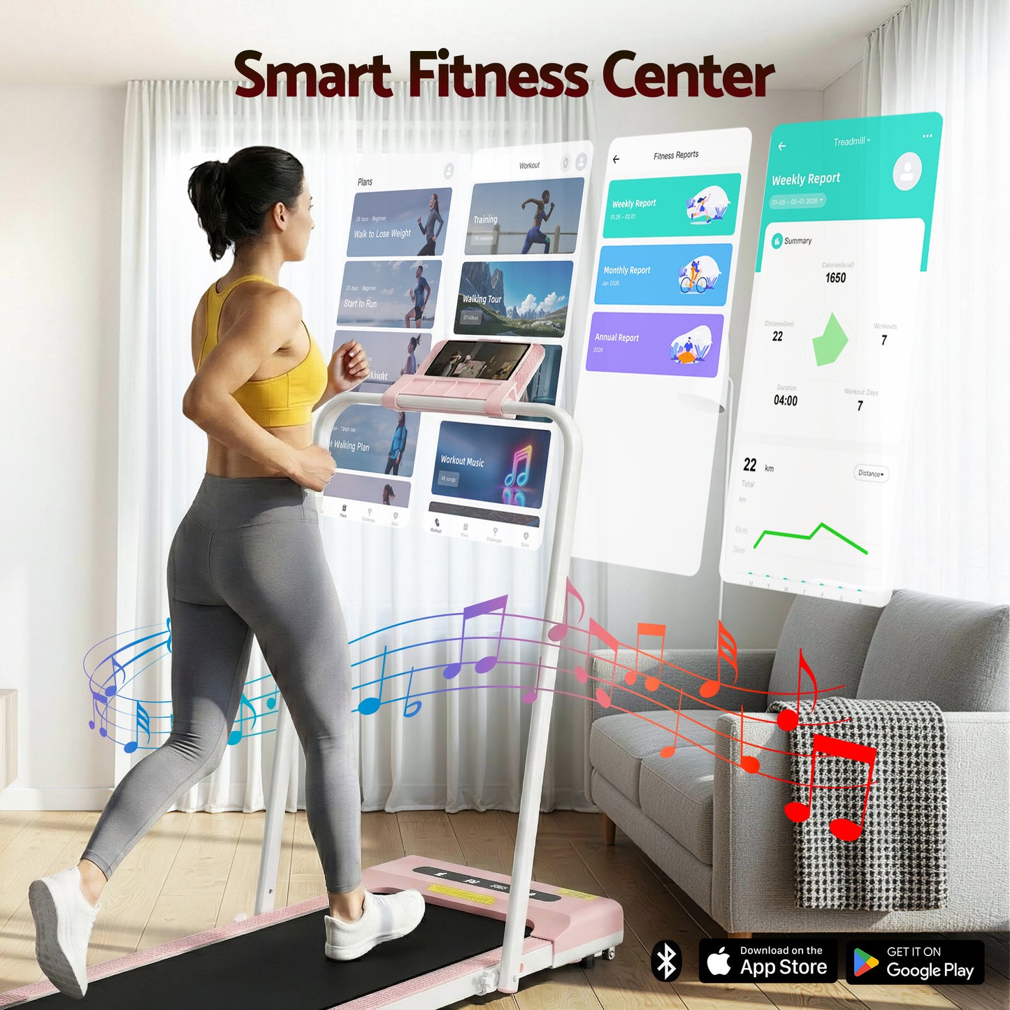 Everfit electric treadmill walking pad in pink, compact design for under-desk home gym fitness, 380mm width, by Hlpmedical.