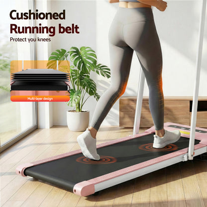 Pink Everfit electric walking treadmill pad for home gym, compact 380mm under-desk design by Hlpmedical, ideal for low-impact exercise.