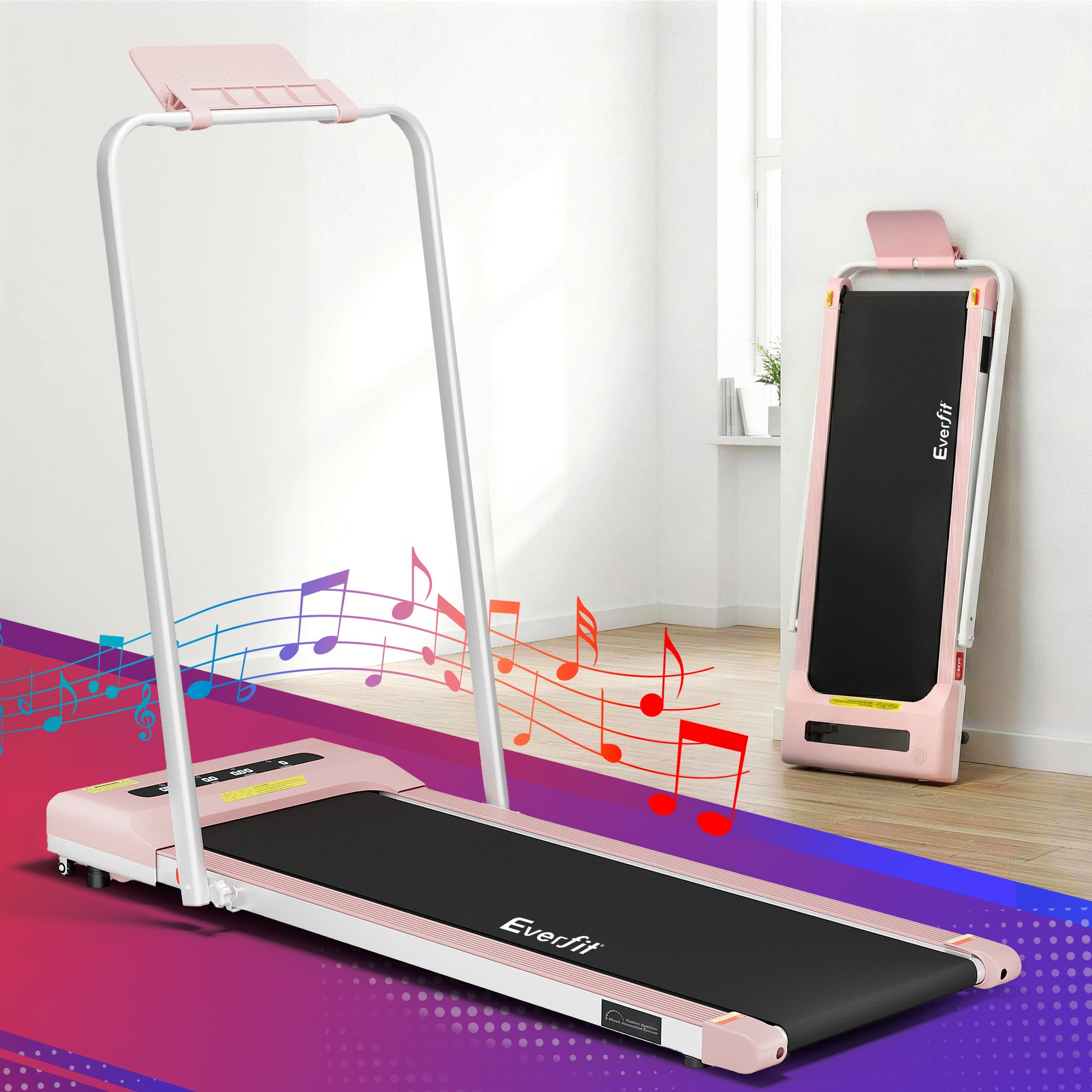 Everfit electric walking pad treadmill by Hlpmedical, pink compact under-desk exercise machine for home gym fitness.