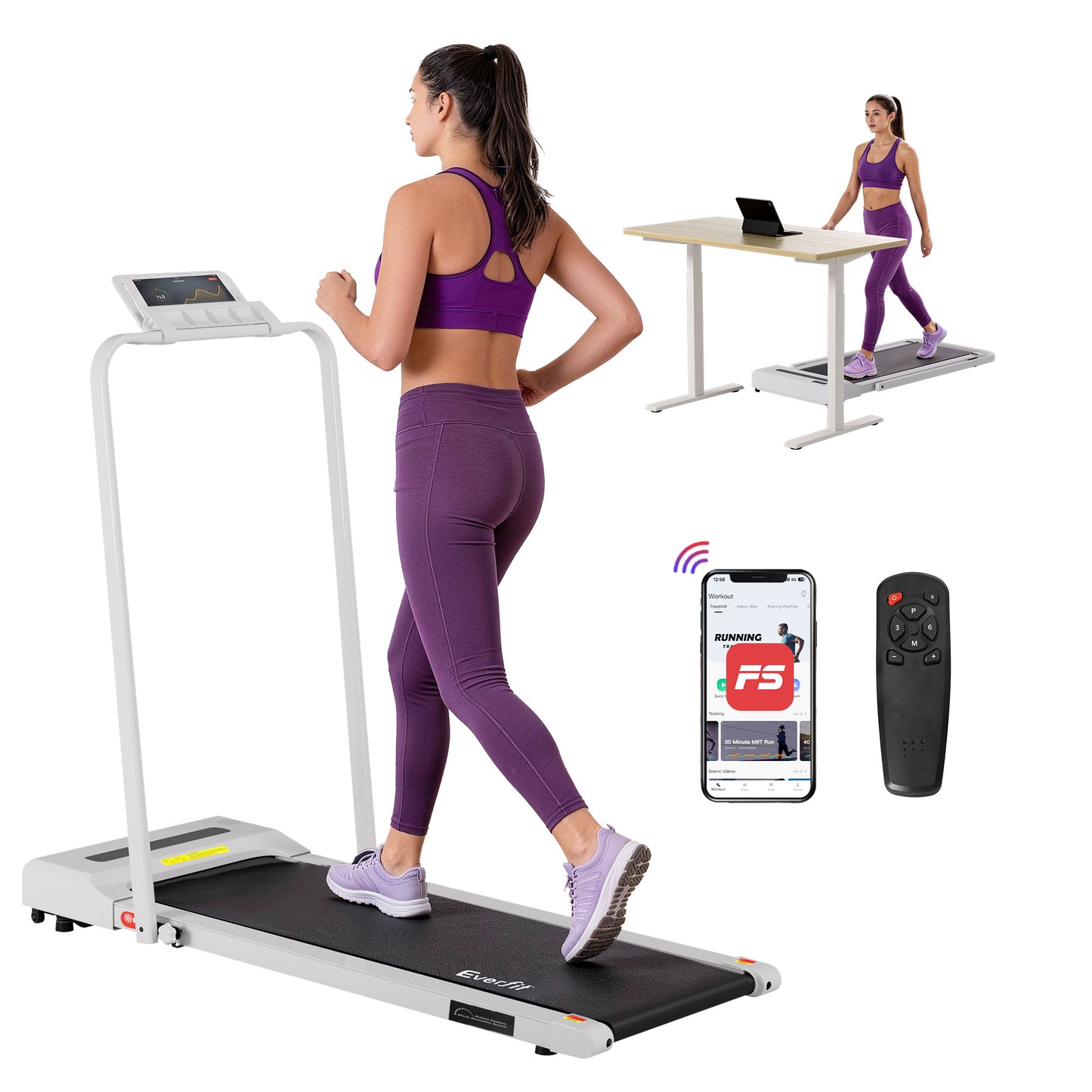 Everfit electric walking pad treadmill by Hlpmedical, 380mm white under-desk home gym fitness equipment for walking exercises.