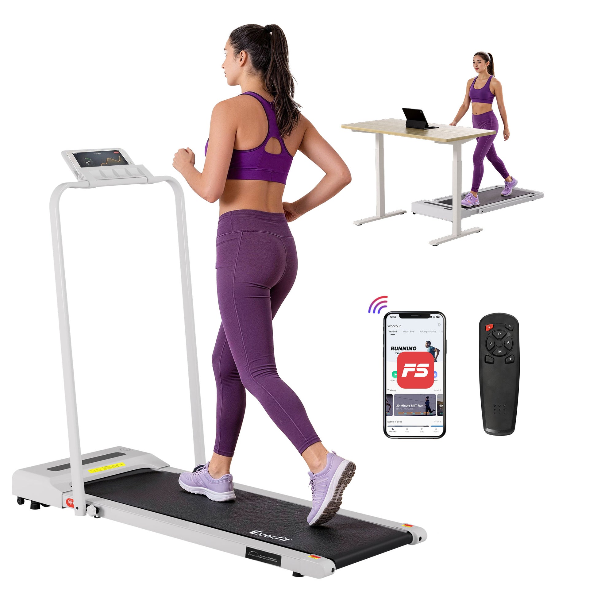 Everfit electric walking pad treadmill by Hlpmedical, 380mm white under-desk home gym fitness equipment for walking exercises.
