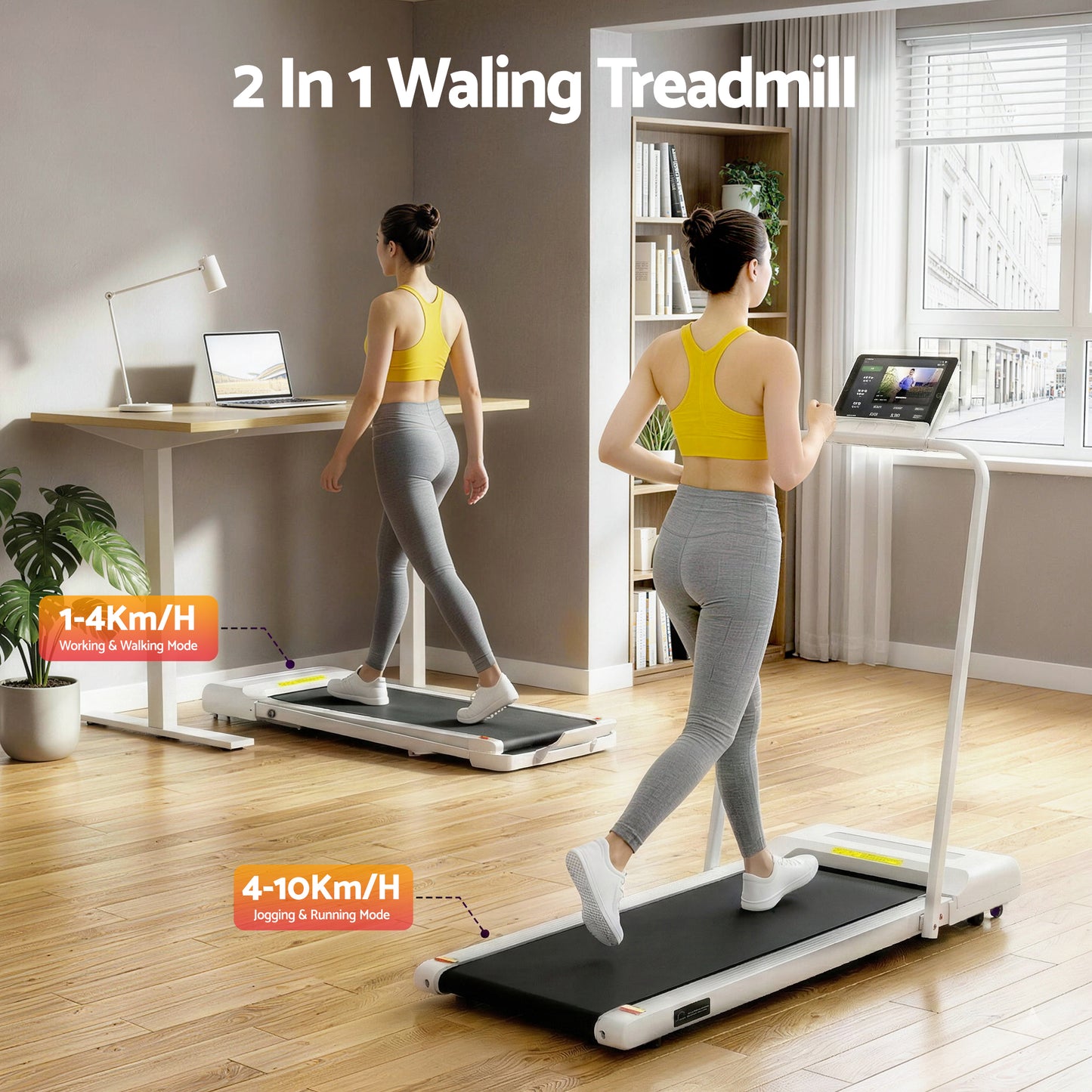Hlpmedical Everfit electric walking treadmill pad for home gym, white, 380mm width, suitable for under-desk walking and fitness.