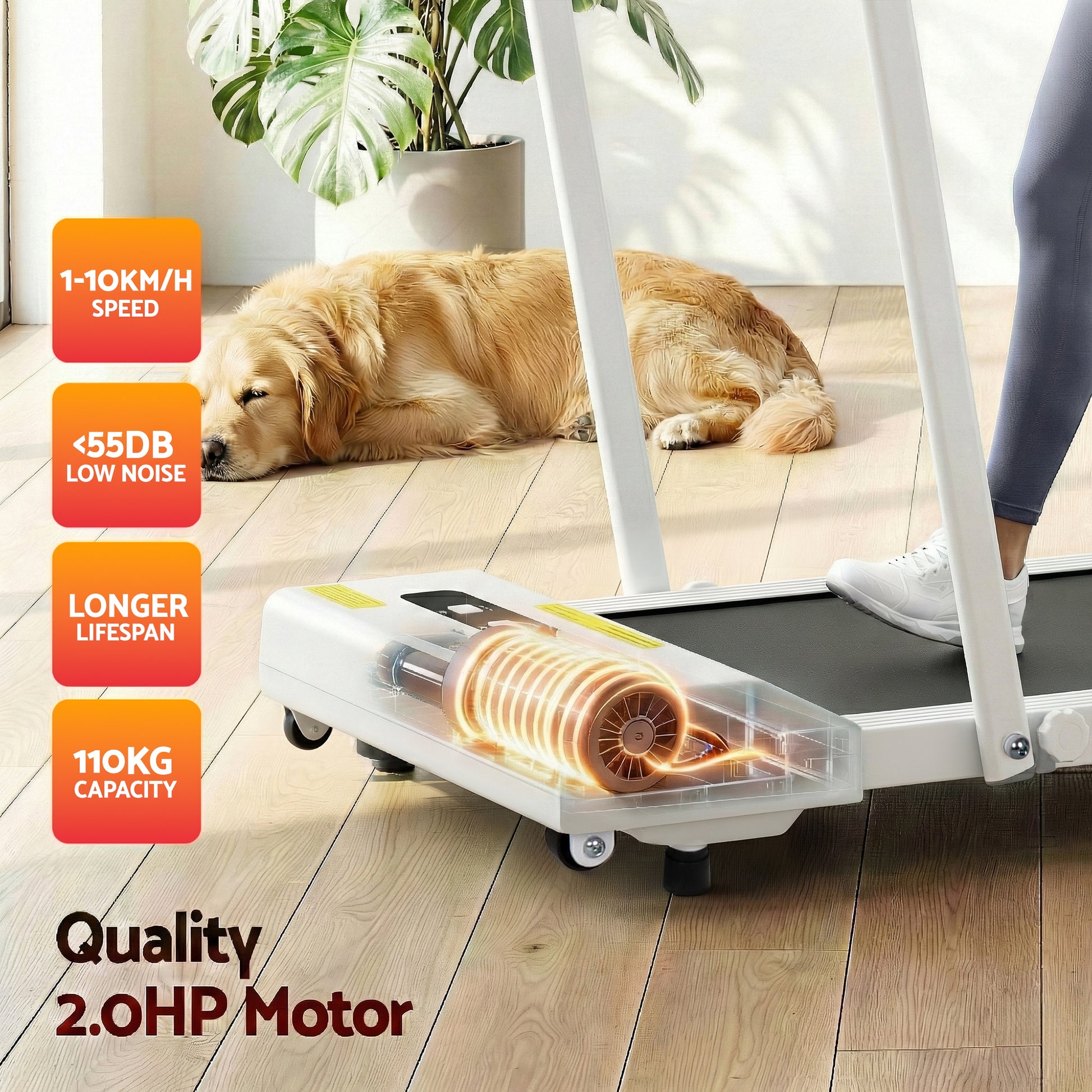 Hlpmedical Everfit electric walking treadmill pad, white, 380mm width, ideal for under-desk home gym workouts.