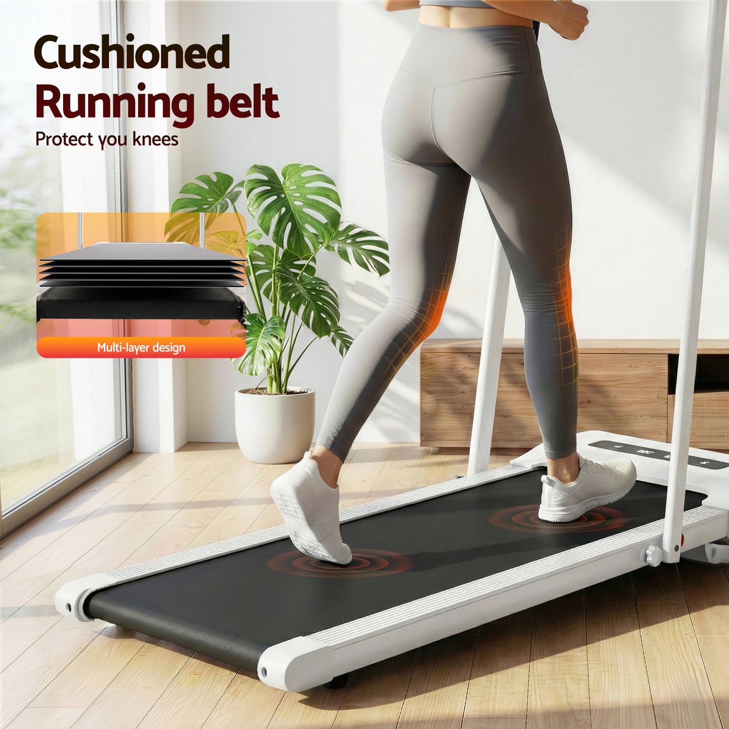 White Everfit electric walking pad treadmill by Hlpmedical, compact 380mm width for under-desk home gym and fitness use.