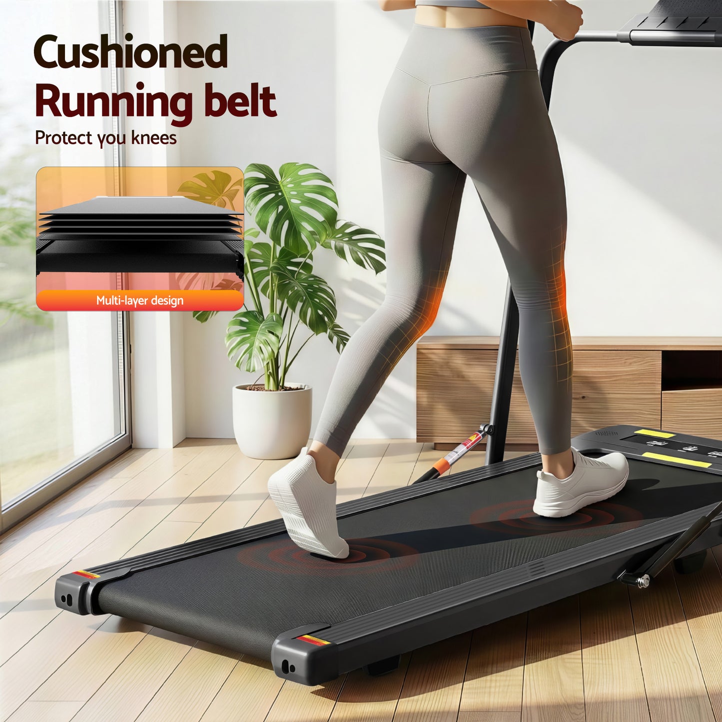 Everfit electric walking pad treadmill by Hlpmedical, black compact design for home gym and under-desk walking exercise.