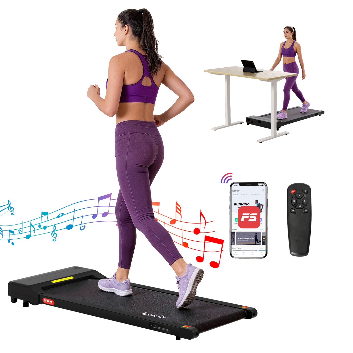 Everfit electric walking pad treadmill by Hlpmedical, black 400mm width suitable for under desk home gym workouts.