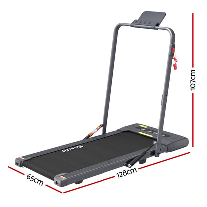 Everfit electric walking treadmill by Hlpmedical, grey compact under-desk design for home gym exercise and fitness.
