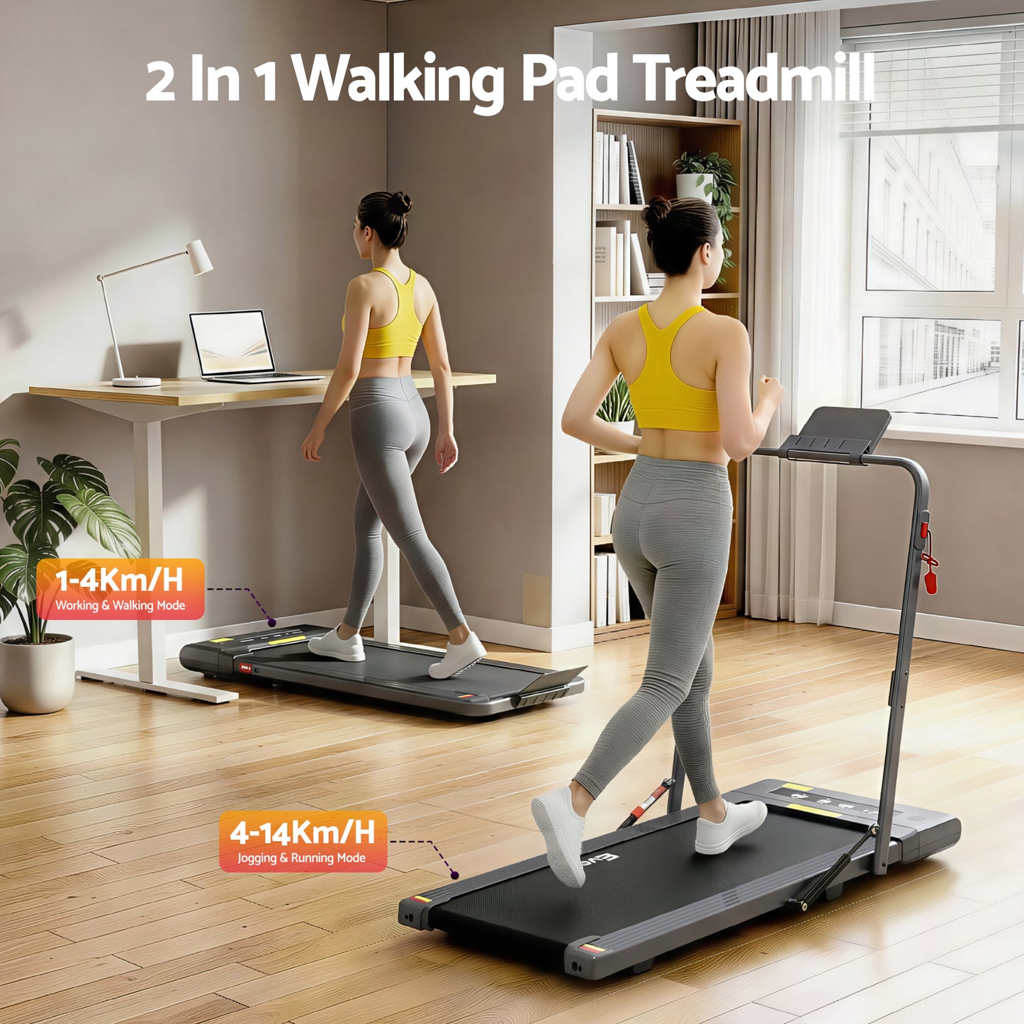 Everfit electric treadmill walking pad in grey for under-desk use, compact home gym fitness equipment from Hlpmedical.