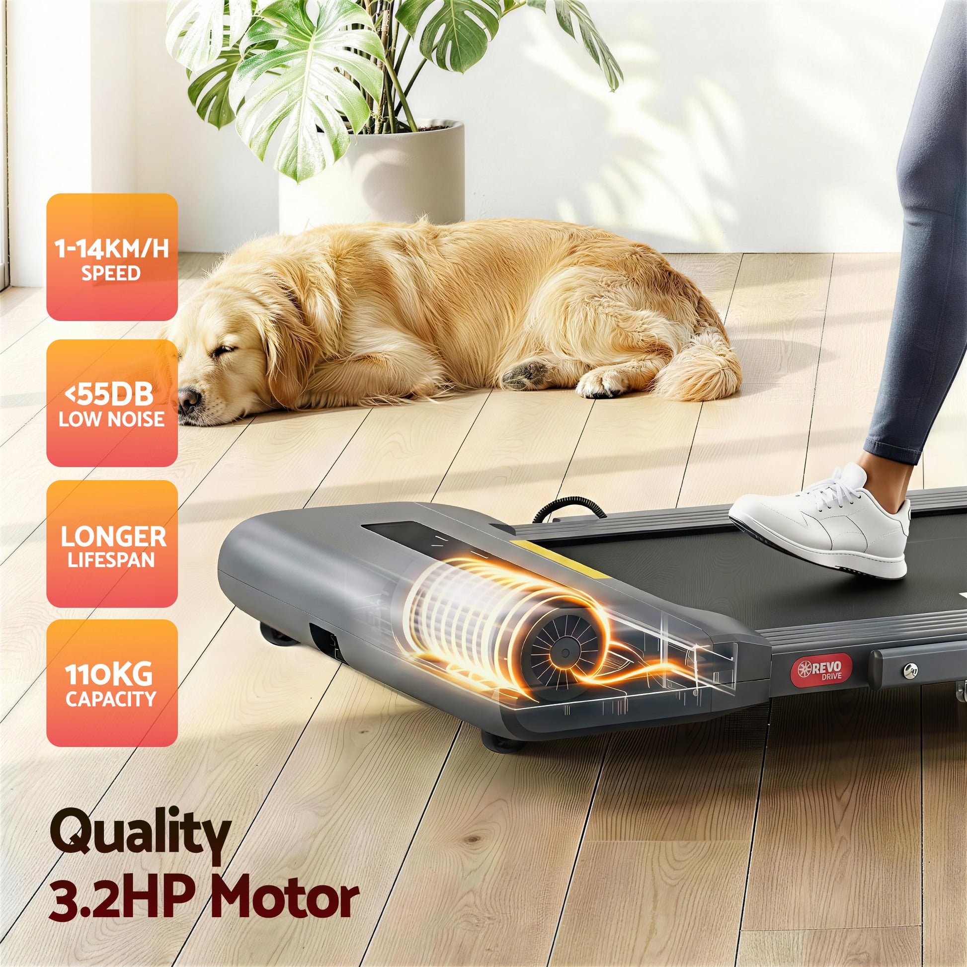 Everfit electric walking pad treadmill by Hlpmedical, 400mm grey compact design for under-desk home gym fitness.