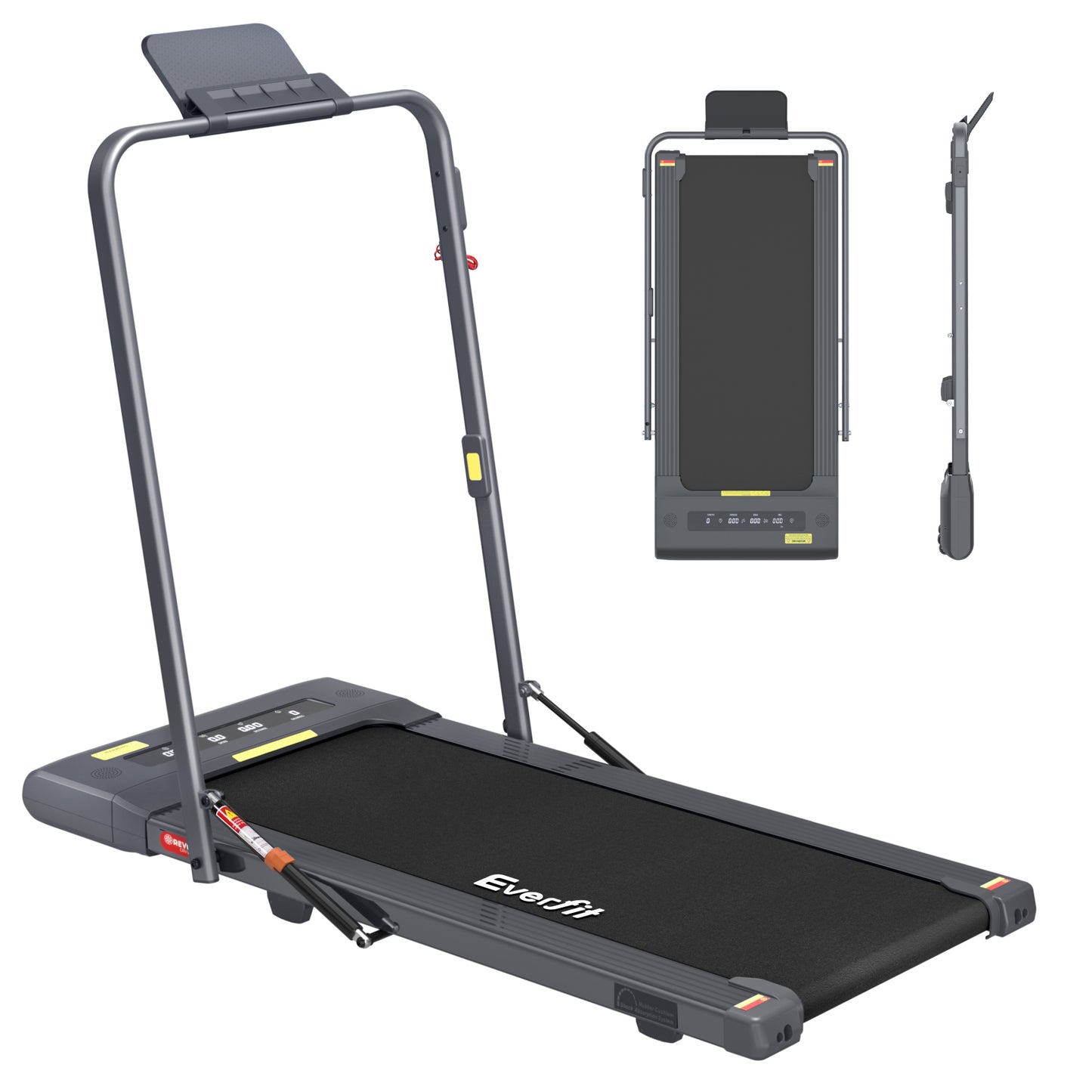 Grey Everfit electric treadmill walking pad for under-desk home gym, with a 400mm belt width, suitable for fitness and exercise.