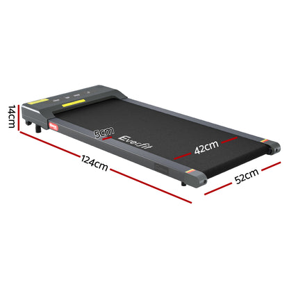 Everfit electric walking pad treadmill in grey, compact under-desk design for home gym and fitness workouts.