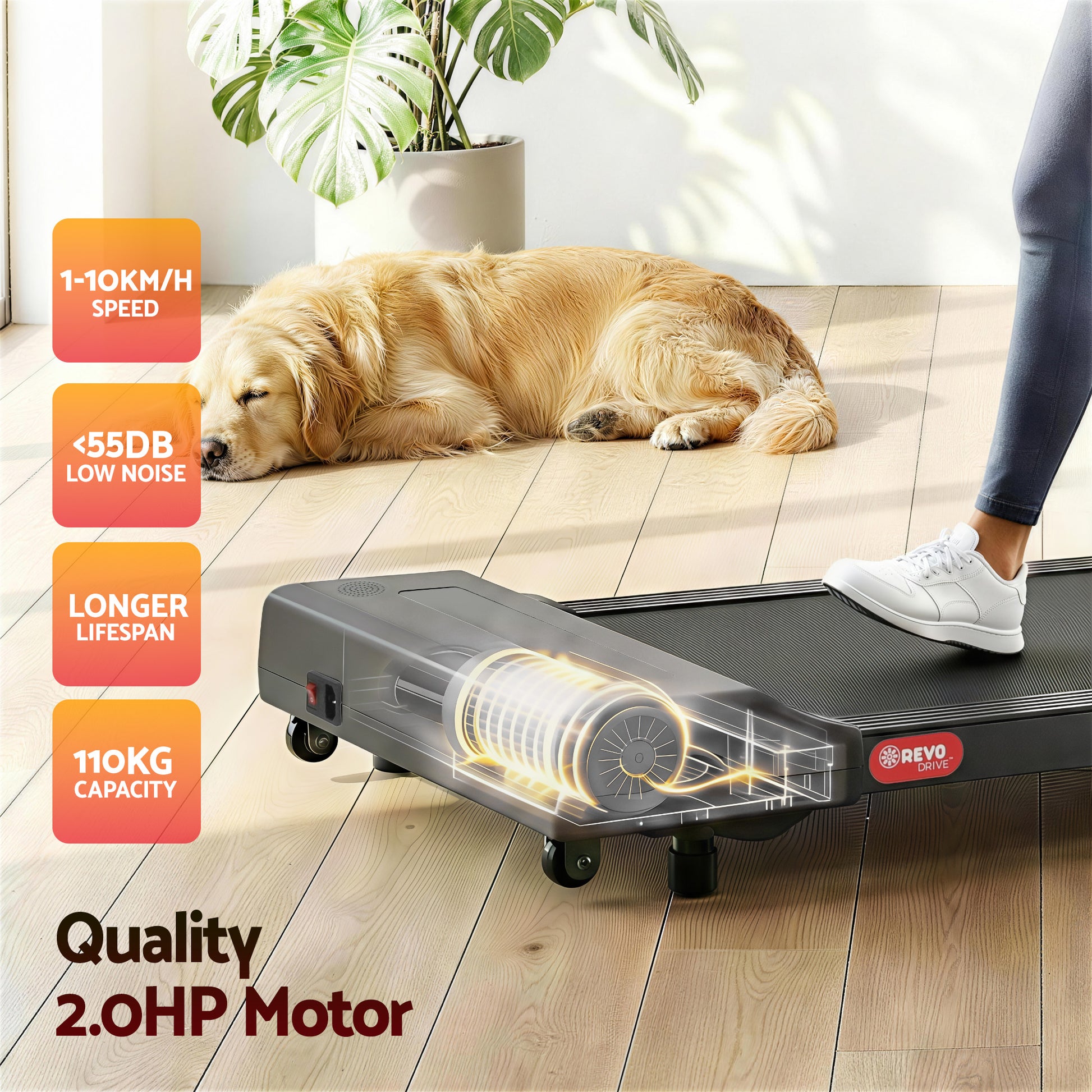 Everfit electric walking treadmill by Hlpmedical, 400mm grey compact under-desk home gym fitness equipment.