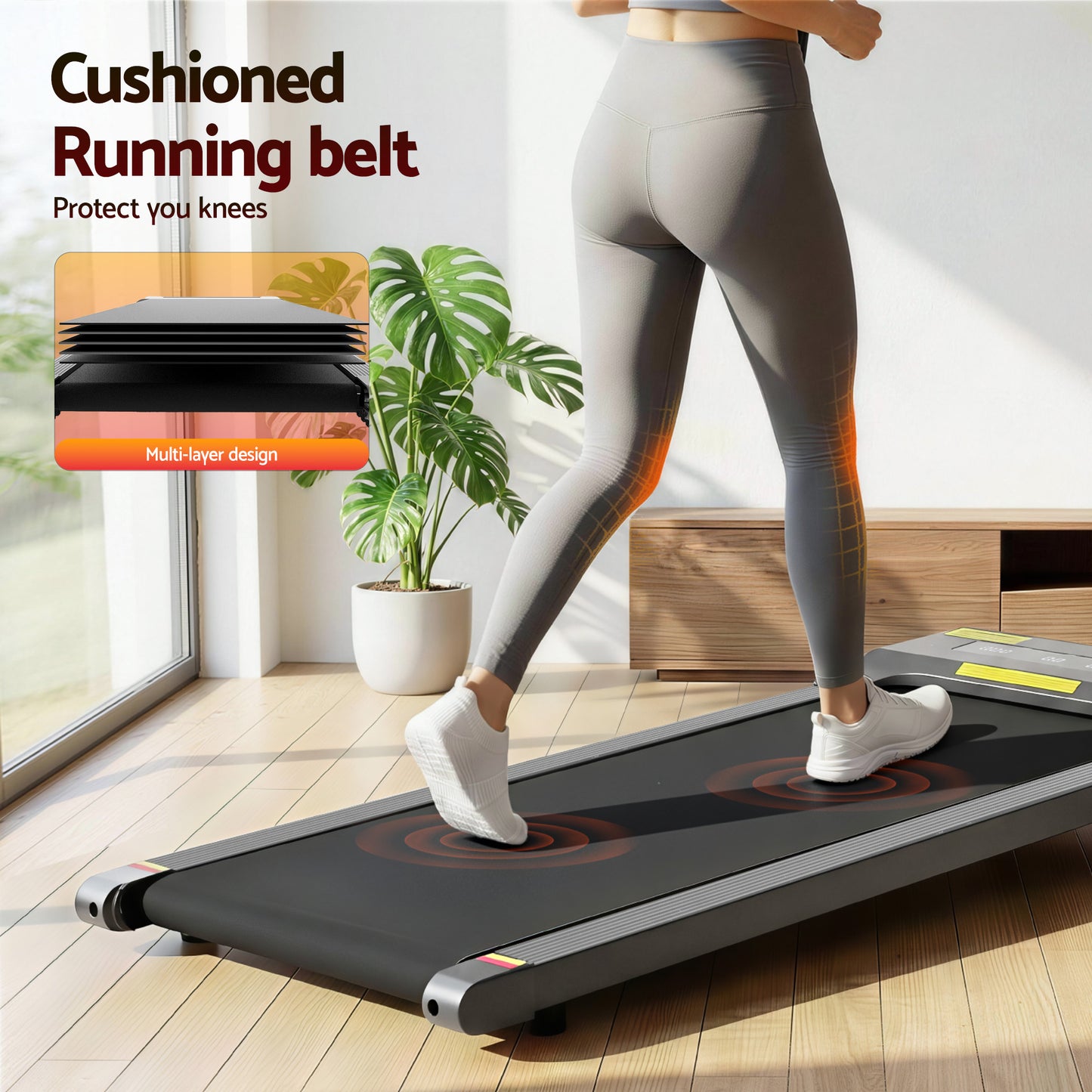 Everfit electric walking pad treadmill by Hlpmedical, 400mm wide grey under-desk home gym treadmill for walking fitness.