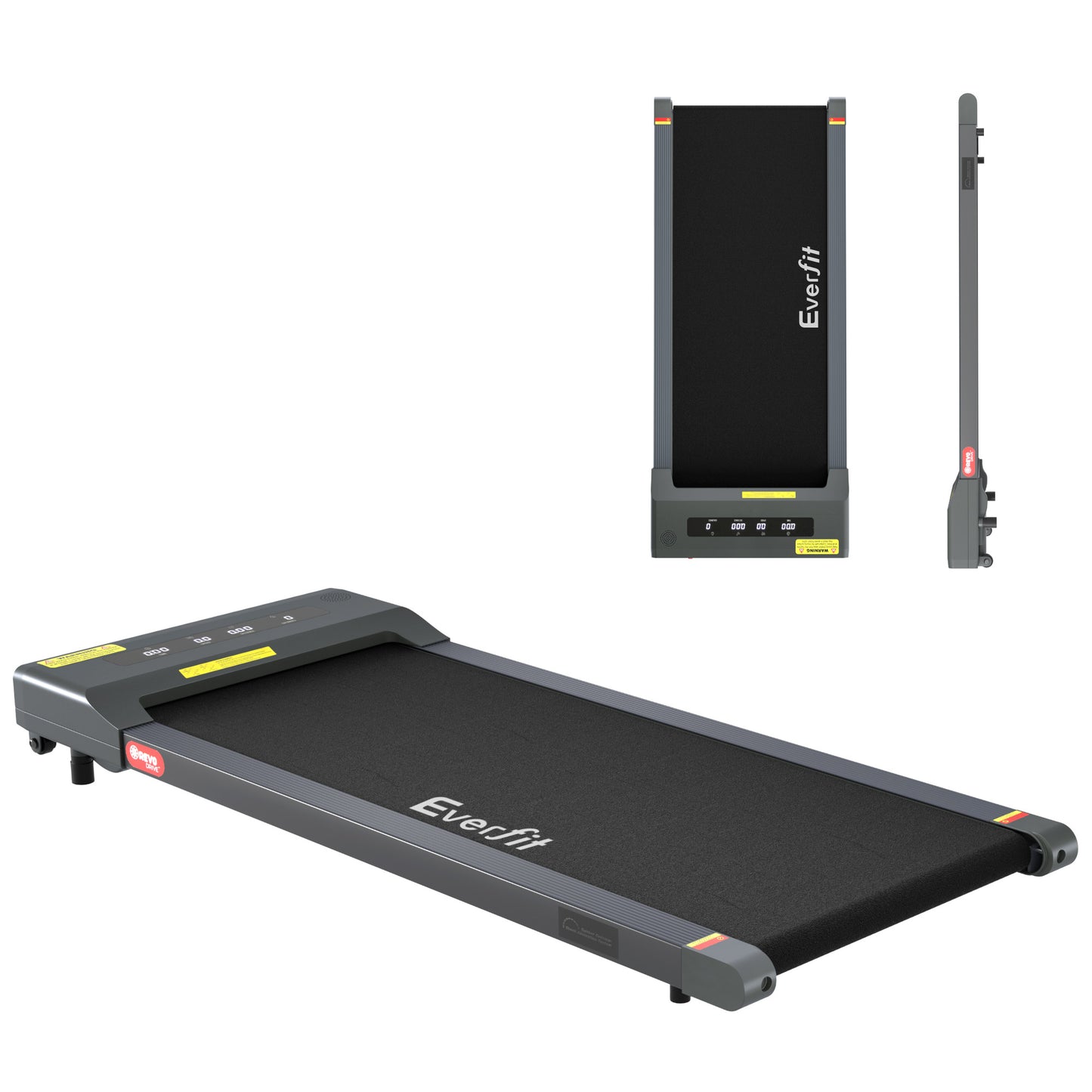 Everfit electric treadmill walking pad in grey, compact under-desk design for home gym and fitness exercises.