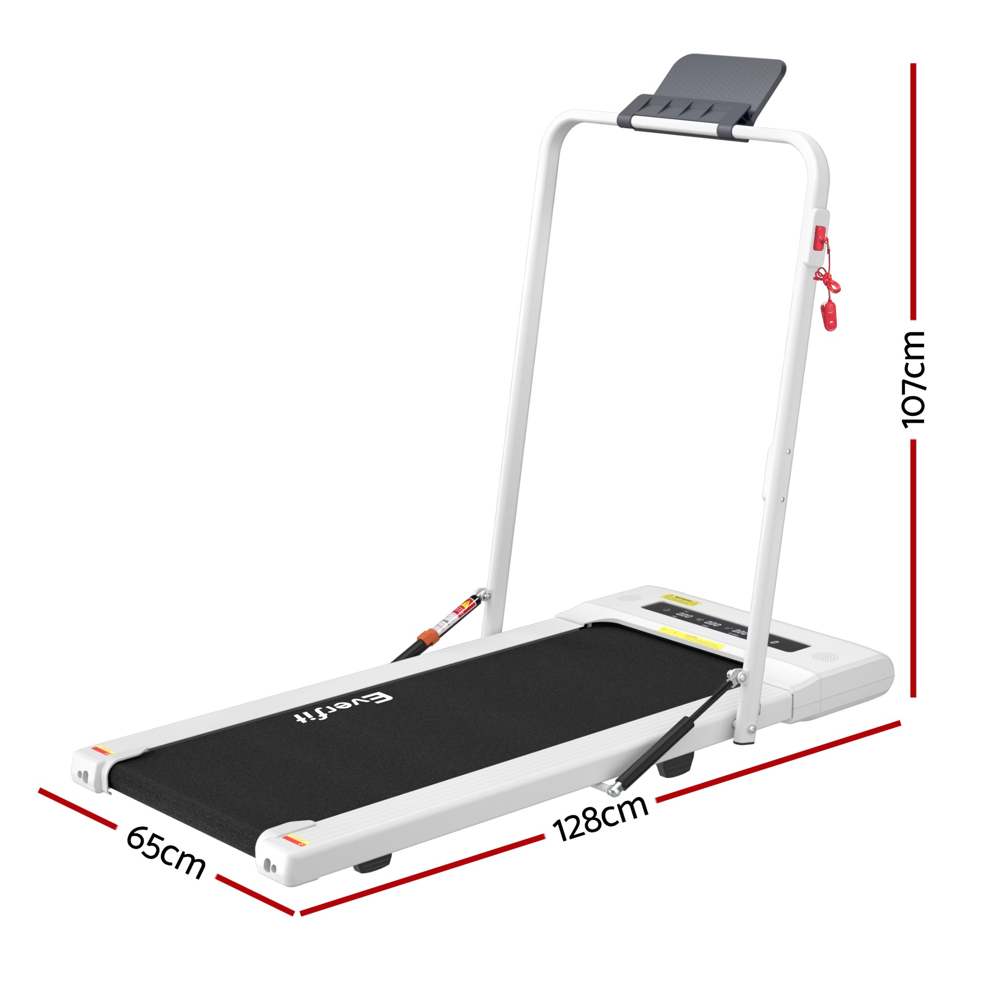 White Everfit electric treadmill walking pad for under-desk home gym, featuring a 400mm width for fitness and exercise.