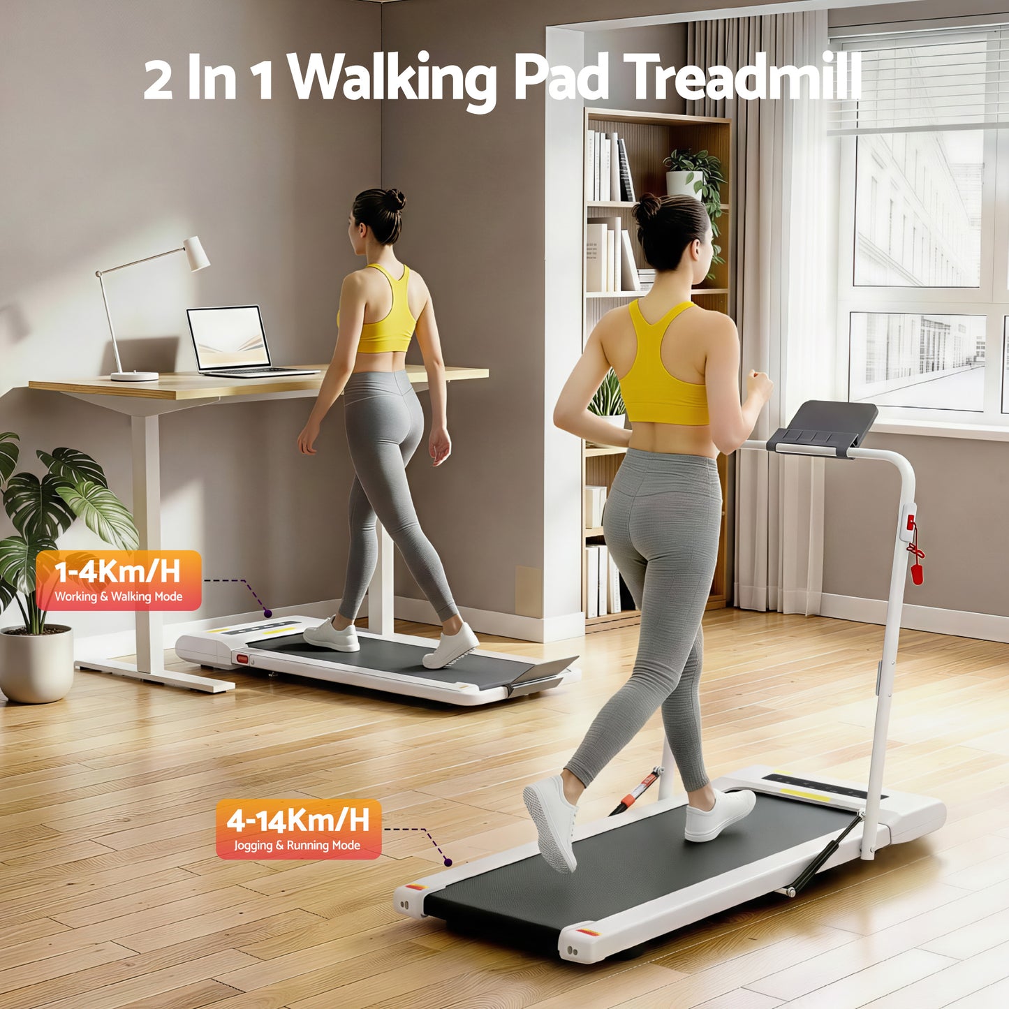 Everfit electric walking pad treadmill by Hlpmedical, white compact under-desk gym equipment for home fitness, 400mm width.