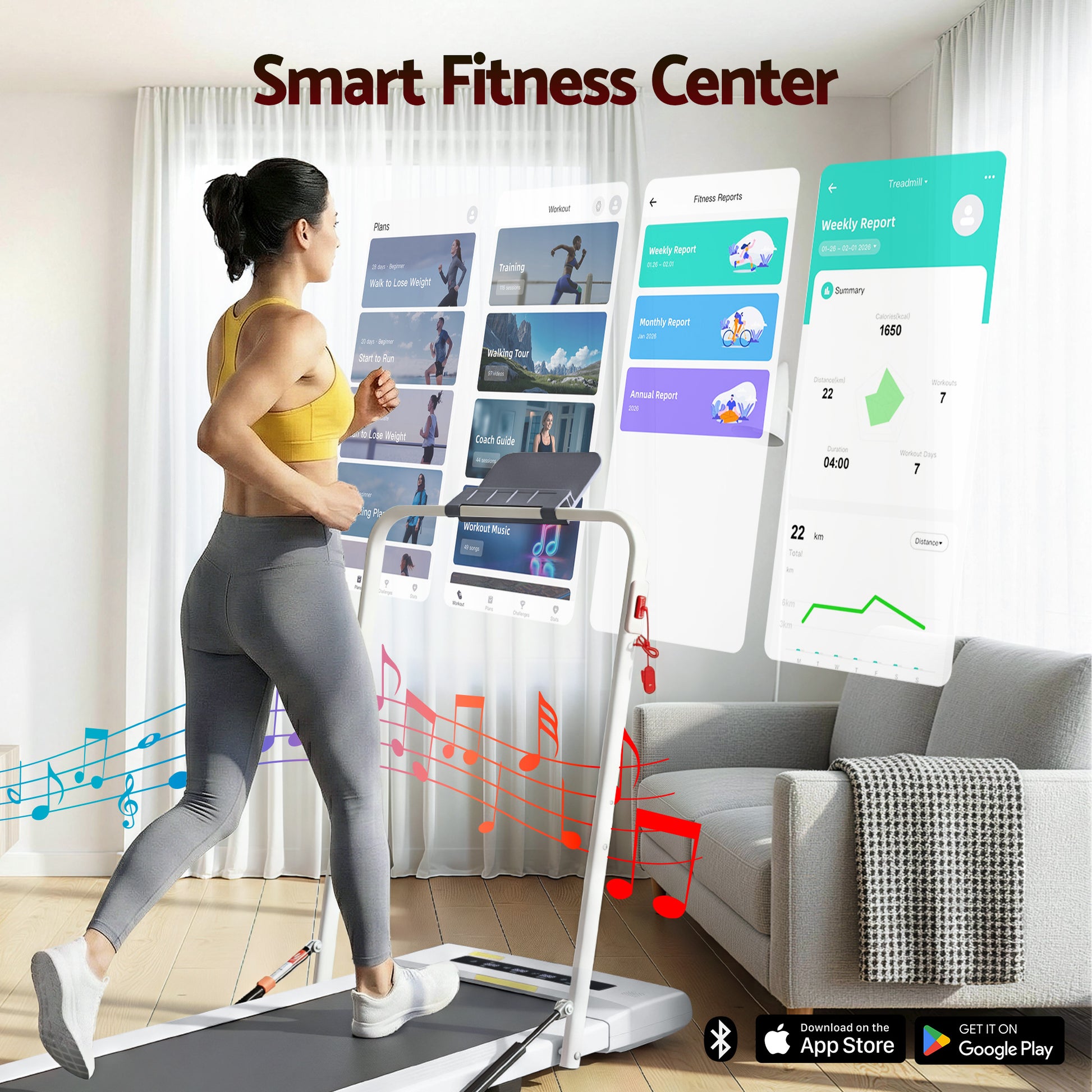 Everfit electric walking pad treadmill by Hlpmedical, white 400mm under-desk treadmill for home gym and fitness exercise.