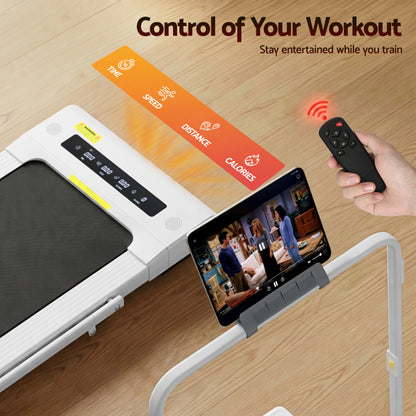 Everfit electric walking pad treadmill by Hlpmedical, white compact under-desk fitness equipment for home gym exercise.