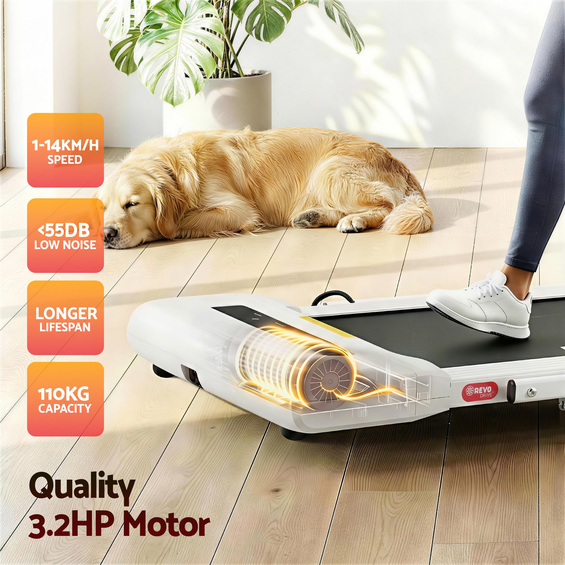 Everfit electric walking pad treadmill in white, compact 400mm width for home gym and under-desk exercise by Hlpmedical.