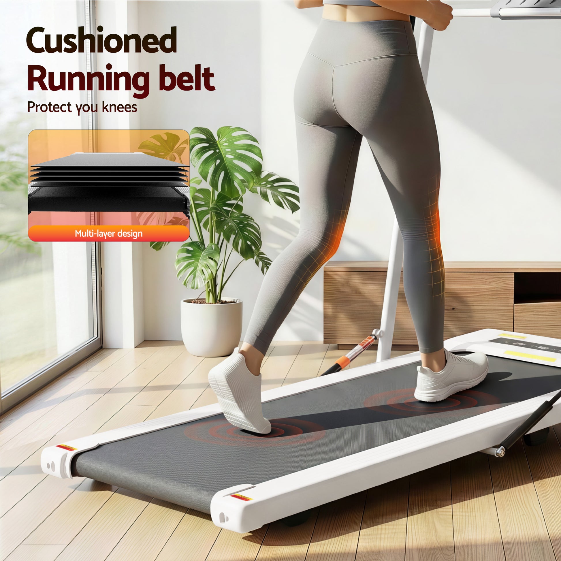 Everfit electric treadmill walking pad in white, compact design for under desk use, perfect for home gym and fitness workouts.