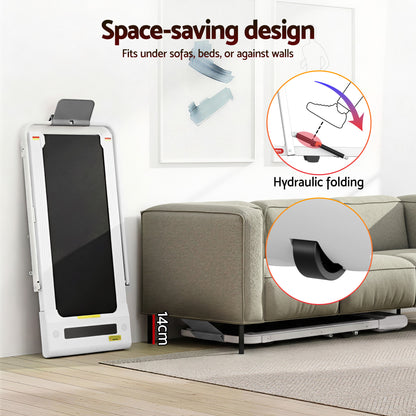 Everfit electric walking pad treadmill by Hlpmedical, white compact under-desk gym equipment for home fitness, 400mm width.