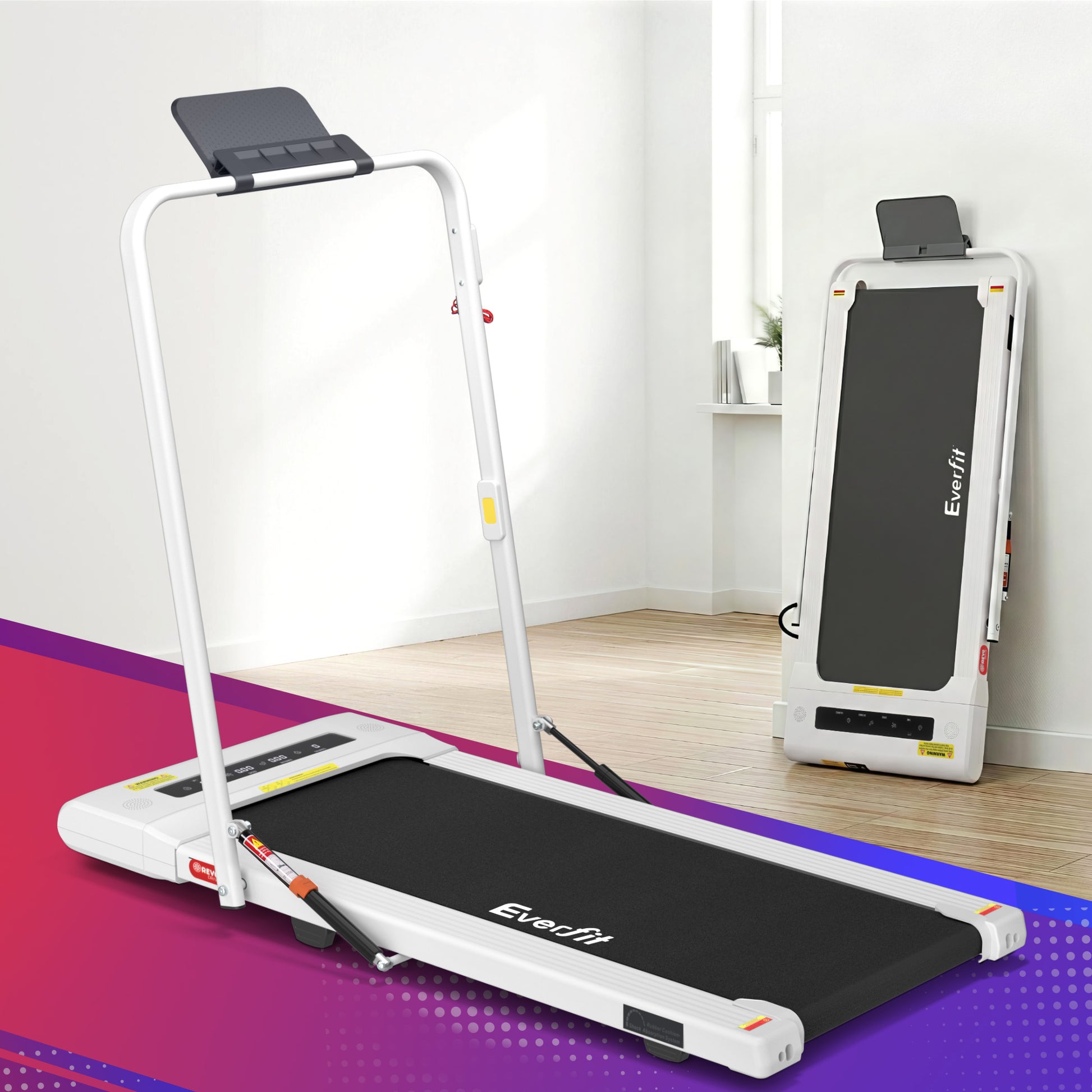 White Everfit electric treadmill walking pad for under-desk home gym, 400mm width, ideal for fitness and exercise at home.