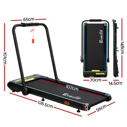 Everfit electric walking treadmill by Hlpmedical, compact 420mm width, suitable for under-desk home gym workouts with remote control.