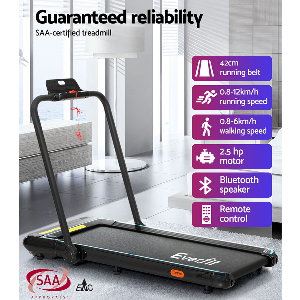 Everfit electric walking treadmill by Hlpmedical, 420mm wide under-desk design for home gym and fitness walking exercises.