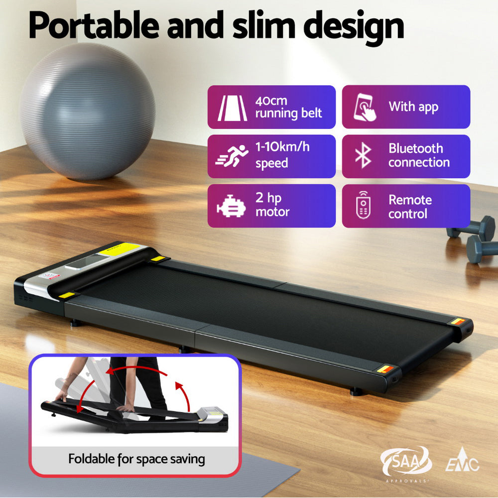 Everfit electric treadmill walking pad by Hlpmedical, foldable under-desk design for home gym and fitness workouts.