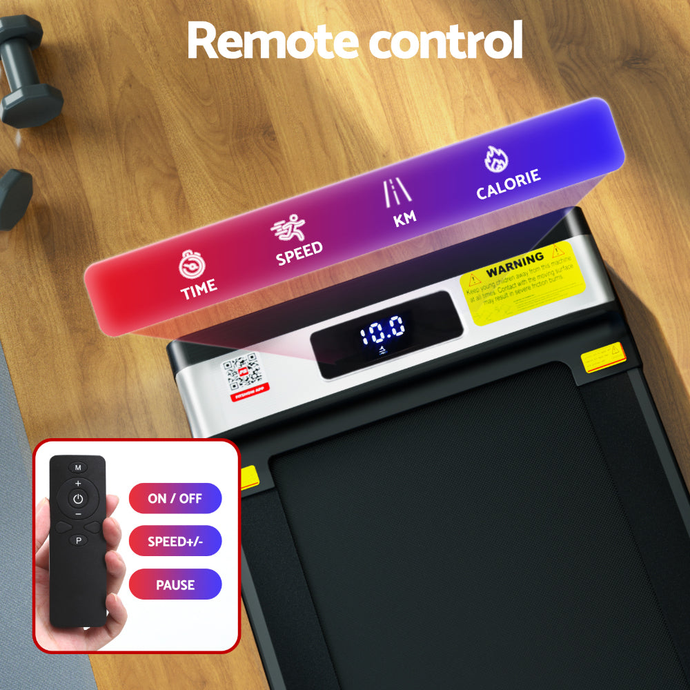 Hlpmedical Everfit electric treadmill walking pad for under-desk home gym, foldable belt, compact exercise equipment for fitness.