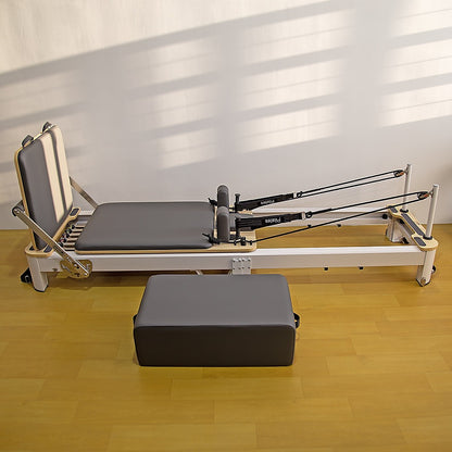Hlpmedical folding Pilates reformer machine for full-body home workout, exercise, yoga, and fitness training.