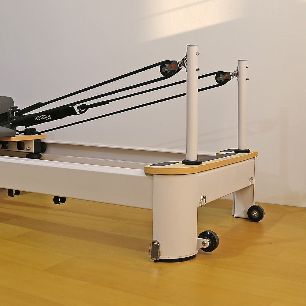 Hlpmedical folding Pilates Reformer machine for full-body home workout, yoga, and fitness training with adjustable components.