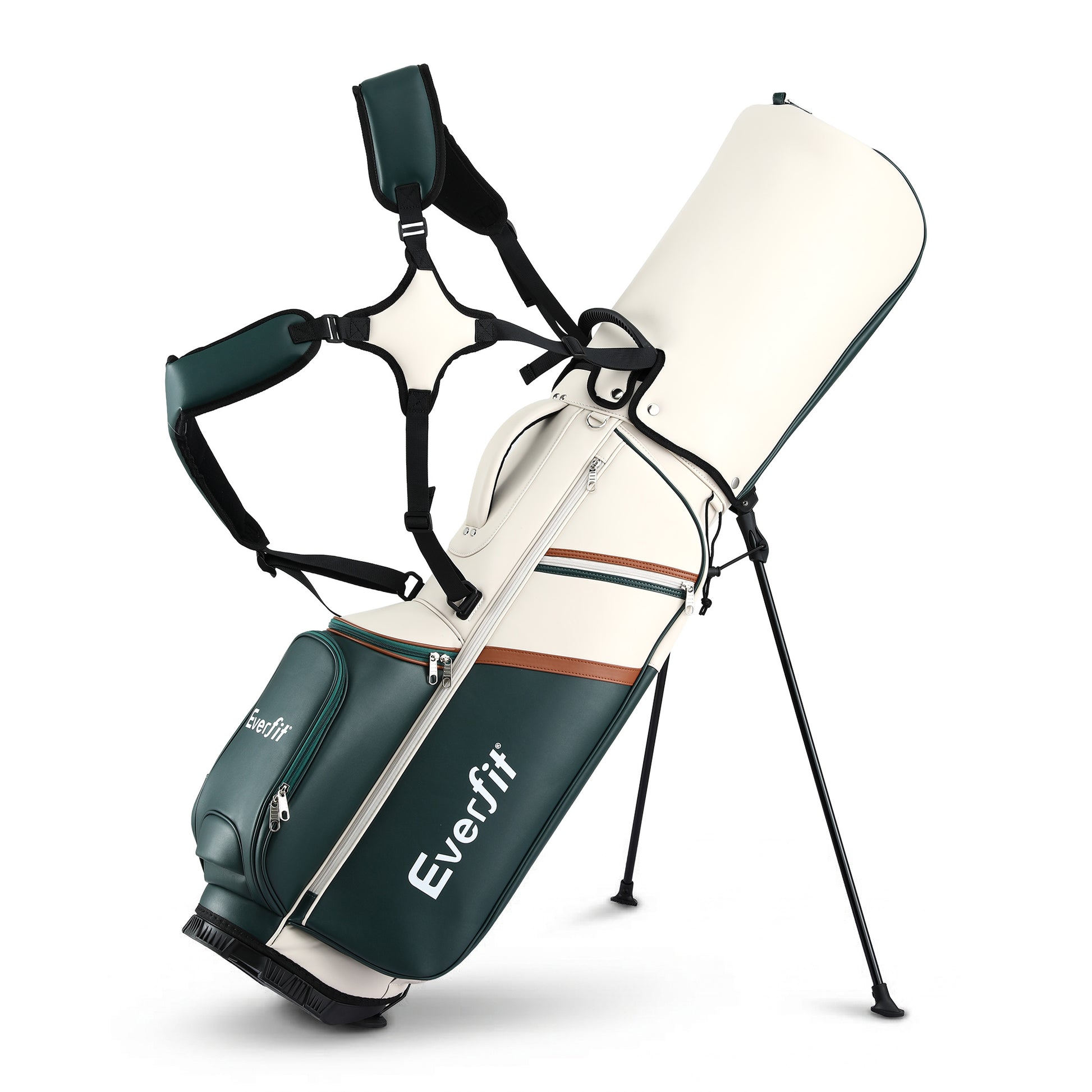 Everfit lightweight golf stand bag with dual straps, club divider, and compact design for easy carrying and organization.