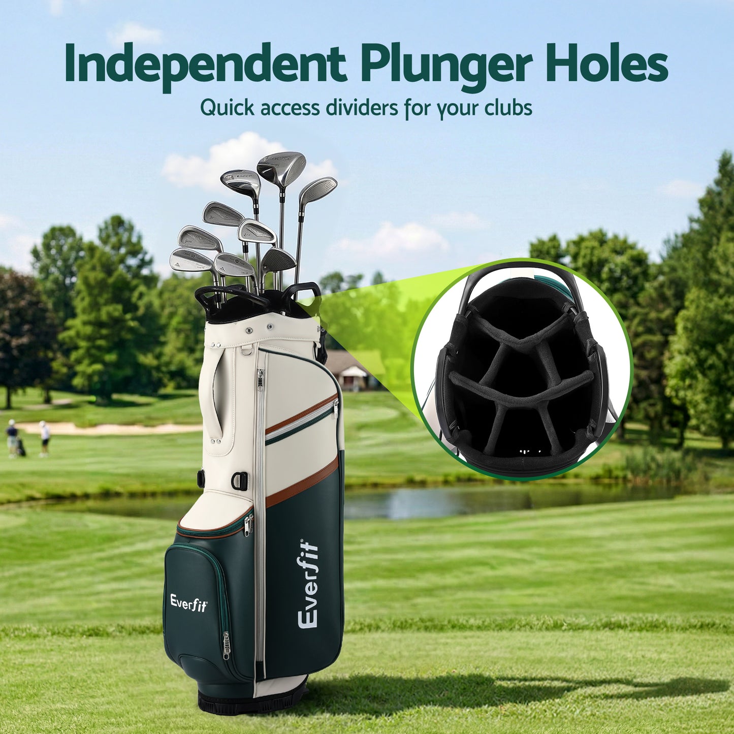 Everfit golf stand bag by Hlpmedical with lightweight design, dual straps, and club dividers for easy golf carry and organization.