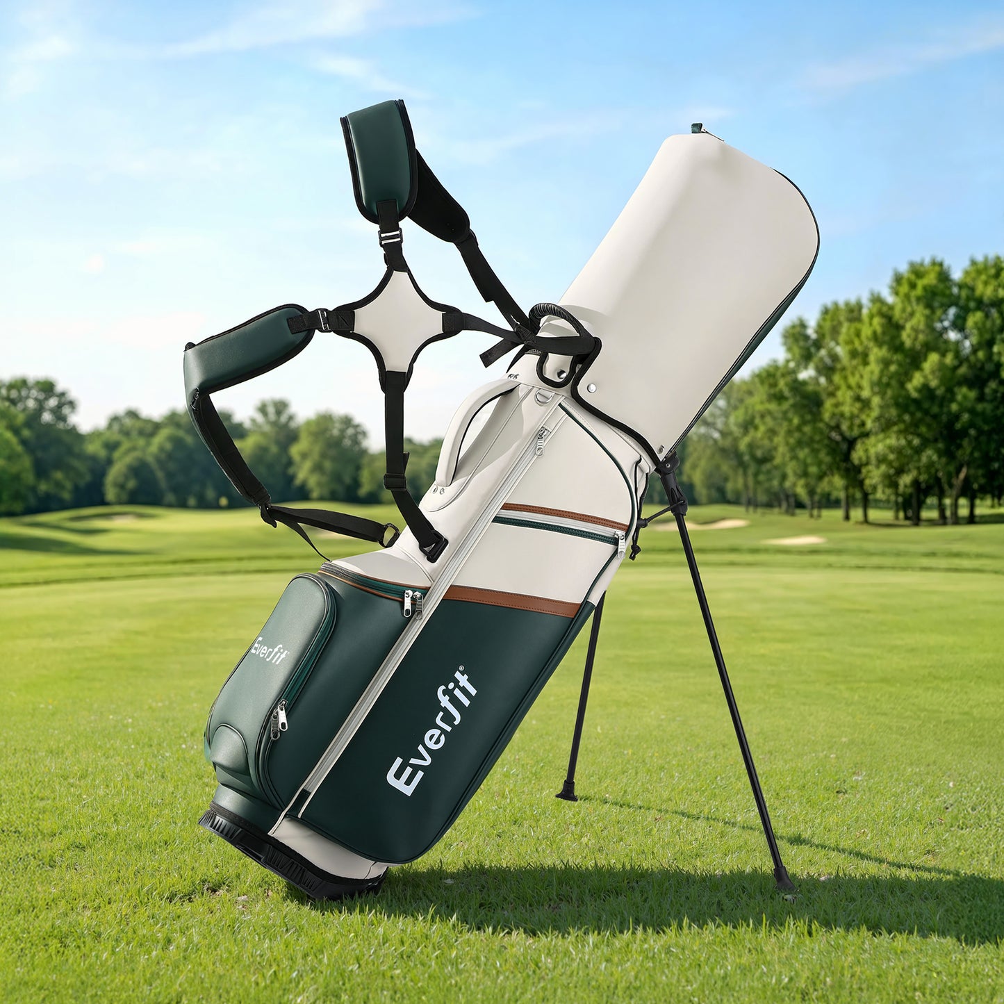Everfit golf stand bag by Hlpmedical with lightweight design, dual straps, and club divider for easy carrying and organization.
