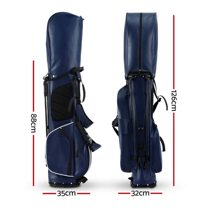 Blue Everfit golf stand bag with dual straps, lightweight design, multiple club dividers, and sturdy construction for easy carrying.