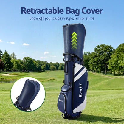 Everfit golf stand bag in blue with dual straps and club divider, lightweight carry design for easy transport and organization.