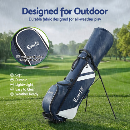 Everfit golf stand bag by Hlpmedical with dual straps, club divider, lightweight design, blue color, ideal for carrying golf clubs.
