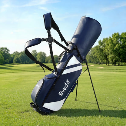 Everfit golf stand bag in blue with dual straps and club divider, lightweight design for easy carrying and organization.