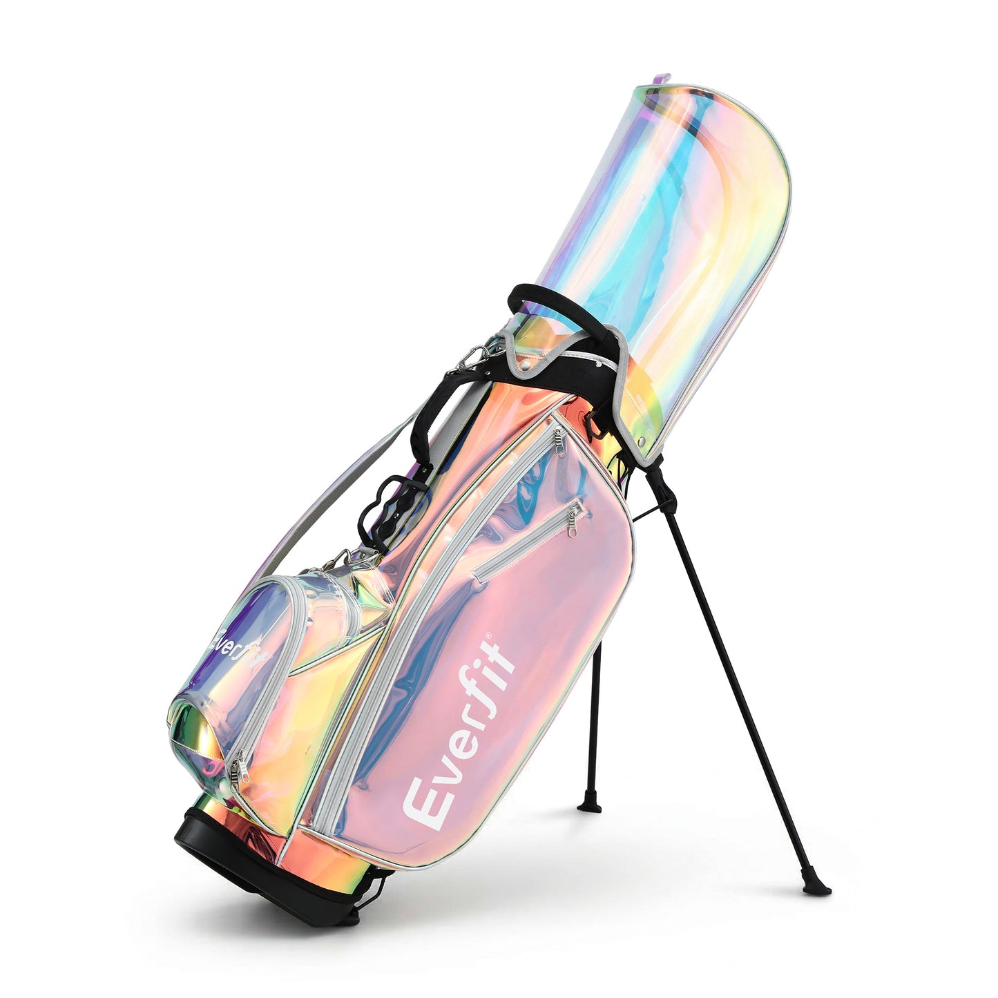 Hlpmedical Everfit golf stand bag with lightweight design, dual straps, club dividers, and holographic finish for easy carrying.