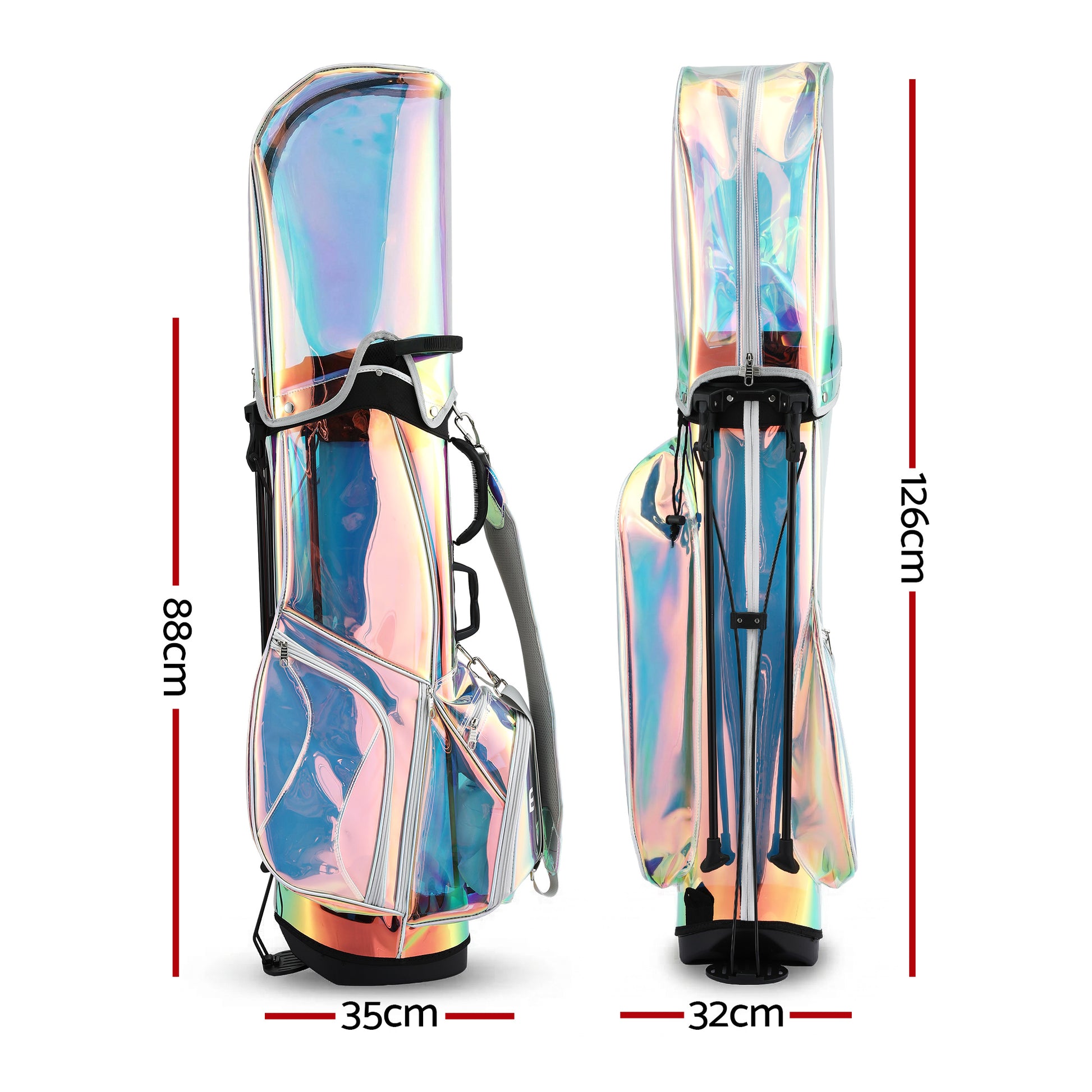 Hlpmedical Everfit lightweight golf stand bag with dual straps, club divider, holographic finish, designed for easy carrying during golf.